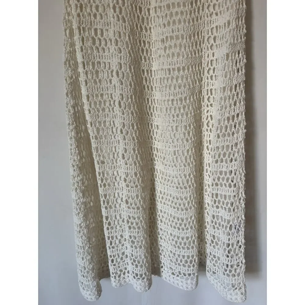 Theory Maxi Skirt Large Crochet Lined Cream Stretch Boho Aline Long